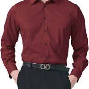 H2H Men's Maroon Casual Slim Fit Long Sleeve Shirts Button Down Size Small